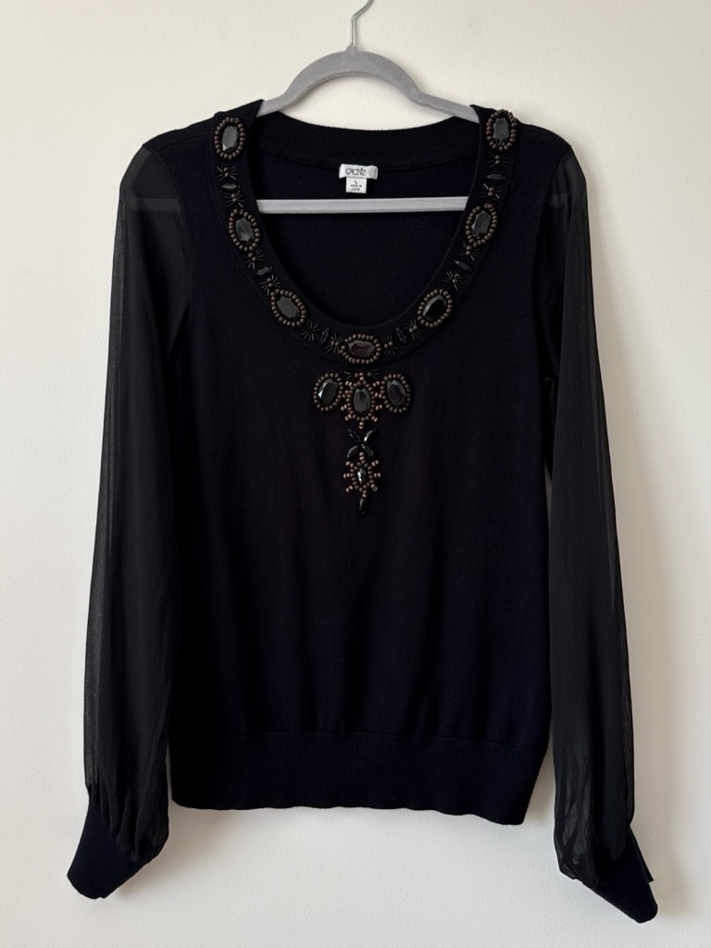 Cache Y2K black jeweled embellished gothic sweater top L